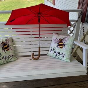 Red Umbrella with Wooden Handle